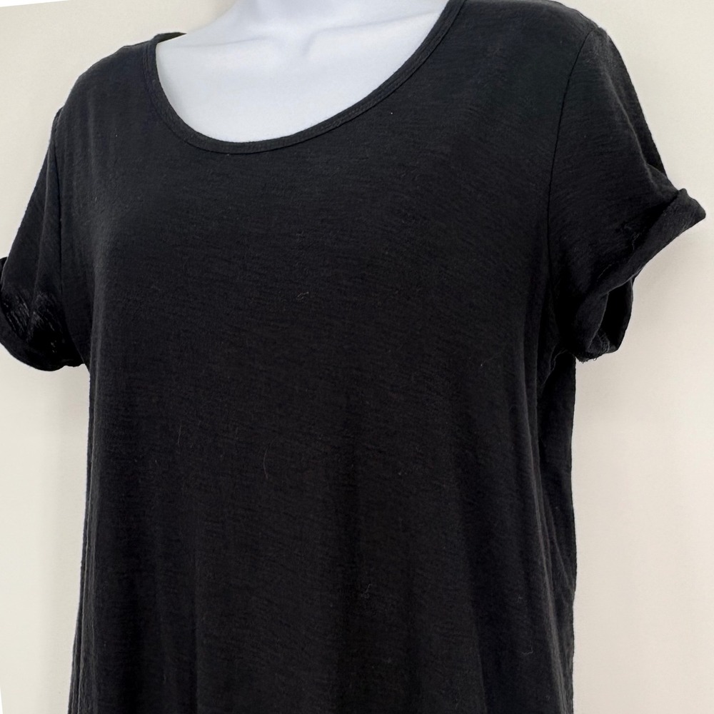 Standard James Perse T Shirt Dress Black Midi Roll Sleeve Side Slit Lined Sz 3/L - Picture 4 of 10